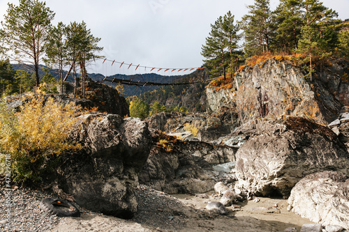Mountain landscapes with beautiful views of rocks and peaks in Altai