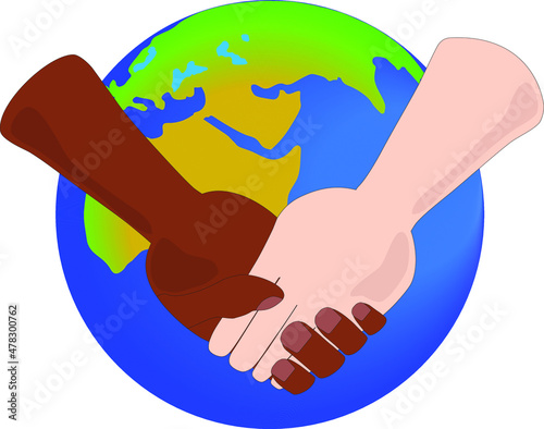 The hands of different nations are held together on the planet