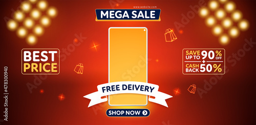 Mega sale banner template design for web or social media.