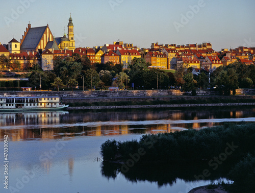 view of the Old Town, Vistula River, Warsaw, Poland