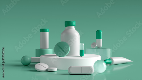 composition of medicines on the catwalks. 3D-rendering