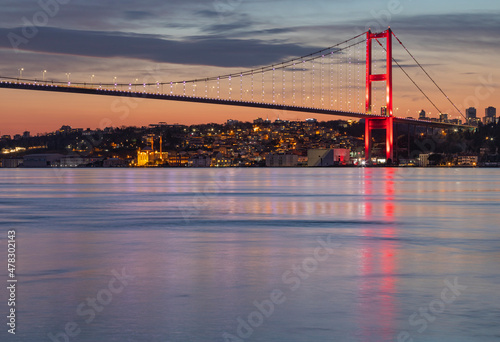 Red Bridge in the Night Lights, Istanbul Bosphorus, Uskudar Istanbul Turkey photo