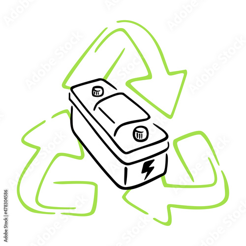Lead-acid battery recycling hand-drawn photo