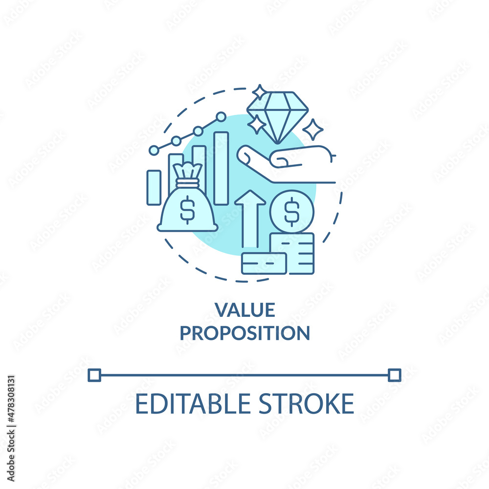 Value proposition turquoise concept icon. Company budgeting method abstract idea thin line illustration. Isolated outline drawing. Editable stroke. Roboto-Medium, Myriad Pro-Bold fonts used Value proposition turquoise concept icon. Company budgeting method abstract idea thin line illustration. Isolated outline drawing. Editable stroke. Roboto-Medium, Myriad Pro-Bold fonts used