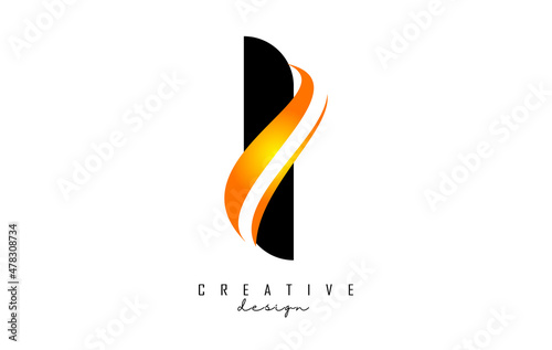 Free Download I letter Logo with gradient orange swoosh. Letter I with abstract geometric elements. Creative Vector Illustration with letter. - GFXLoad