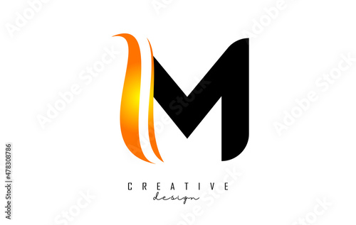 M letter Logo with gradient orange swoosh. Letter M with abstract geometric elements. Creative Vector Illustration with letter. © ankreative