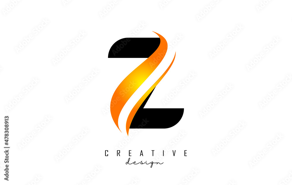Obraz premium Z letter Logo with gradient orange swoosh. Letter Z with abstract geometric elements. Creative Vector Illustration with letter.