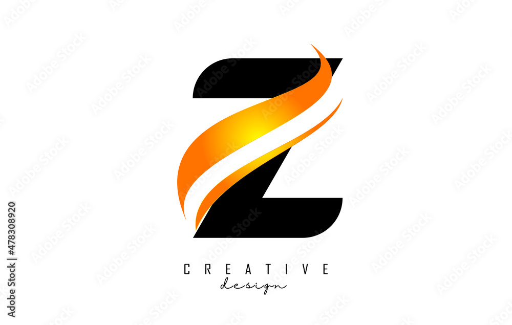 Obraz premium Z letter Logo with gradient orange swoosh. Letter Z with abstract geometric elements. Creative Vector Illustration with letter.