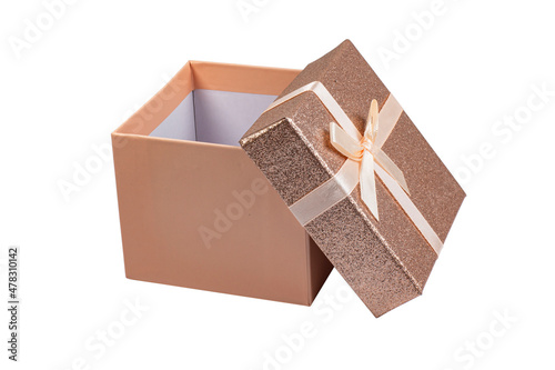 Box with open lid, holiday or celebration gift concept, on white isolated
