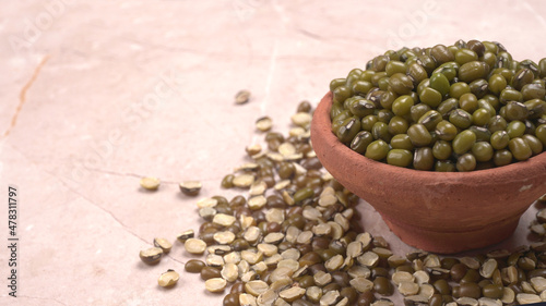 Green Mung Beans Also Know as Mung Dal, Vigna Radiata, Green Beans or Moong Dal isolated on White Background