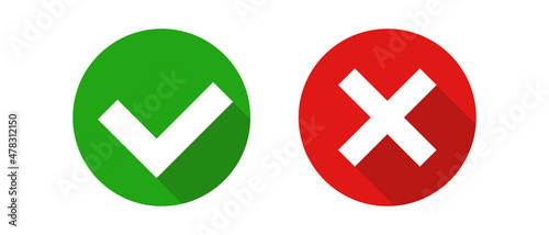 Modern check mark and cross mark icon. Vector. photo