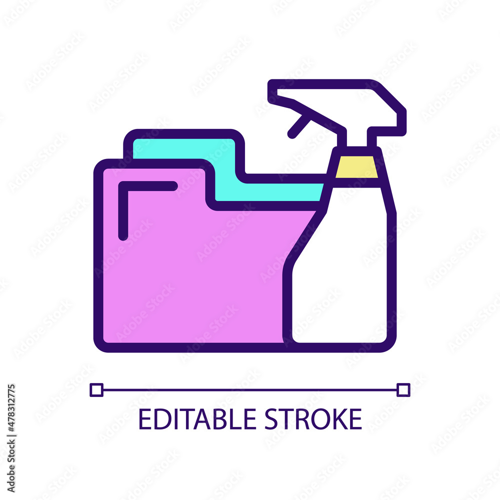 Data cleaning RGB color pixel perfect icon. Data mining technique. Prepare information processing. Isolated vector illustration. Simple filled line drawing. Editable stroke. Arial font used