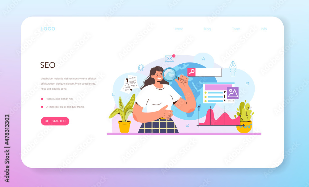 Fototapeta premium Copywriter web banner or landing page. Writing texts and layout