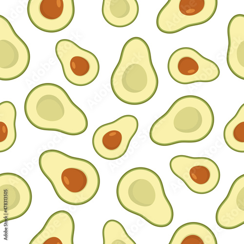 Avocado seamless pattern. Healthy food symbol. Half avocados. Vector isolated on white. © Віталій Баріда