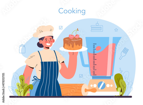 Confectioner concept. Professional confectioner chef making different