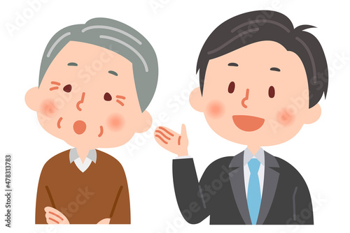 説明をするビジネスマンと説明を聞くおじいさん