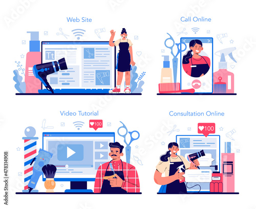 Hairdresser online service or platform set. Idea of hair care in salon.