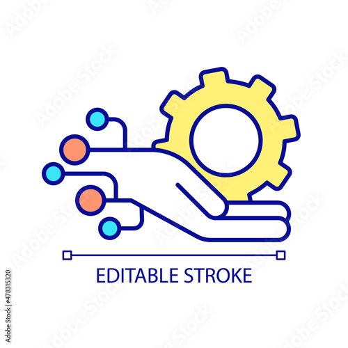 Provide device repair service RGB color icon. Personal computer breakdown fixing. Electronics maintenance. Isolated vector illustration. Simple filled line drawing. Editable stroke. Arial font used