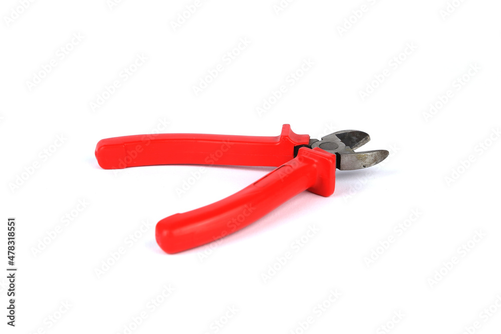 Pliers for cuting isolated on white background, copy space Pliers for cuting isolated on white background, copy space
