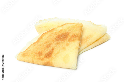 Crepes or thin pancakes isolated on white background