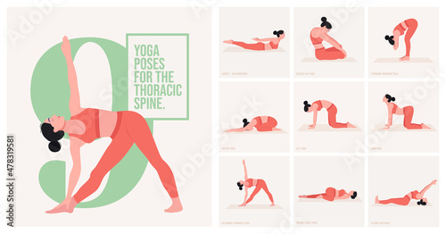 Yoga poses For Thoracic spine. Young woman practicing Yoga poses. Woman workout fitness and exercises. photo