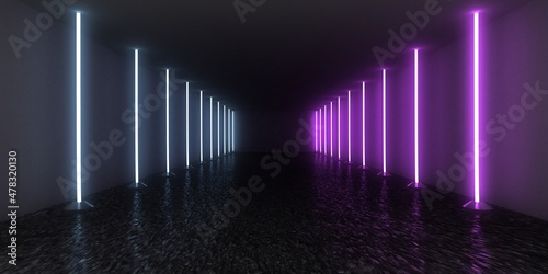 3D abstract background with neon lights. neon tunnel  .space construction . .3d illustration3