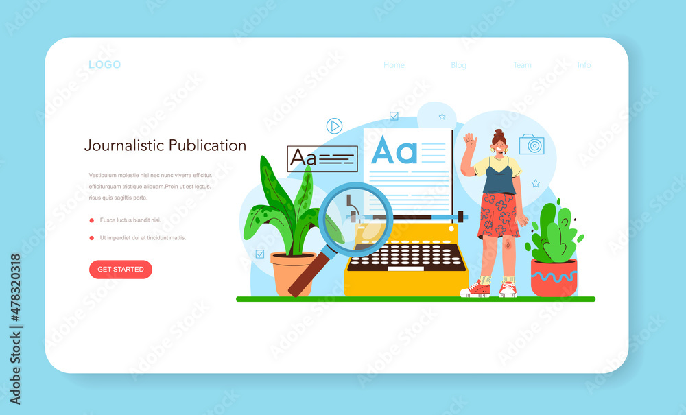 Journalist web banner or landing page. Newspaper, internet and radio