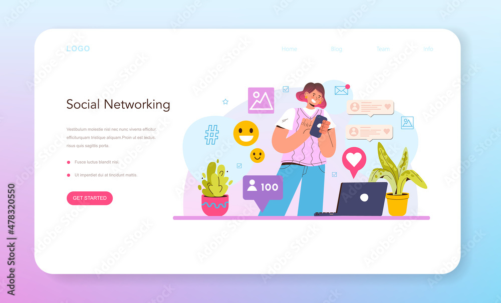 SMM web banner or landing page. Social media marketing, advertising SMM web banner or landing page. Social media marketing, advertising