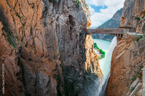 Caminito del Rey walking trail , Kings little pathway, Beautiful views of El Chorro Gorge, Ardales, Malaga, Spain.