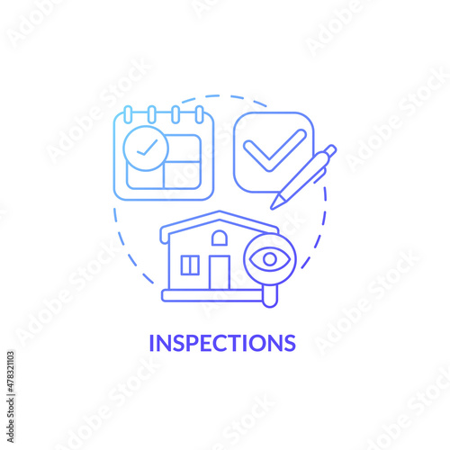Inspections blue gradient concept icon. Rental property condition control abstract idea thin line illustration. Real estate. Isolated outline drawing. Roboto-Medium, Myriad Pro-Bold fonts used