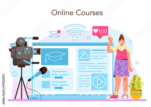 TV presenter online service or platform. Television host in studio