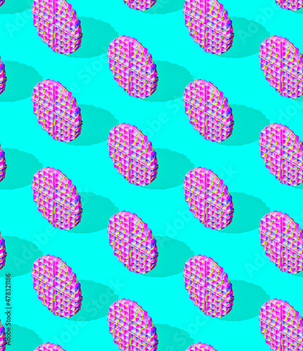 Seamless isometric 3d render pattern. Minimal design. Waffle backgrounds. Sweet, candy shop, food concept