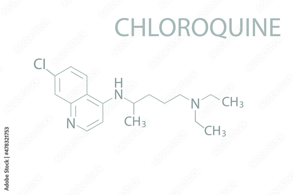 Chloroquine molecular skeletal chemical formula. Chloroquine molecular skeletal chemical formula.