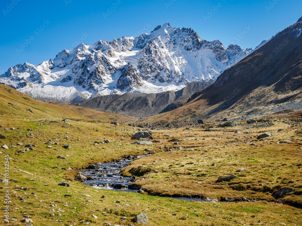 Mountain views on the way to Arsine lakes and glacier, Ecrins national park, France Mountain views on the way to Arsine lakes and glacier, Ecrins national park, France