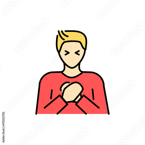 Chest pain color line icon. Human diseases.