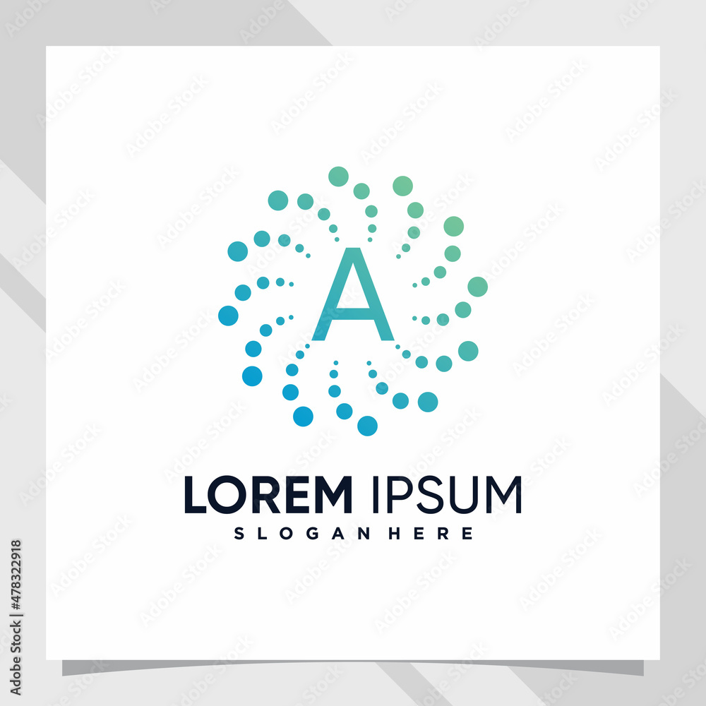 Creative technology logo design initial letter a with line art and dot style Creative technology logo design initial letter a with line art and dot style