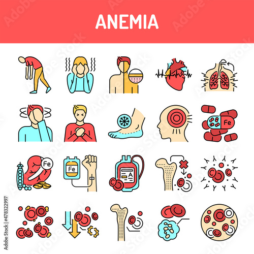 Anemia line icons set. Isolated vector element.
