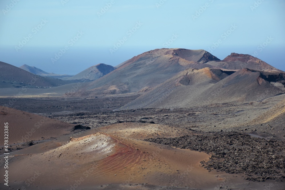 Colorful volcanic craters in Timanfaya National Park, Lanzarote, Canary islands, Spain