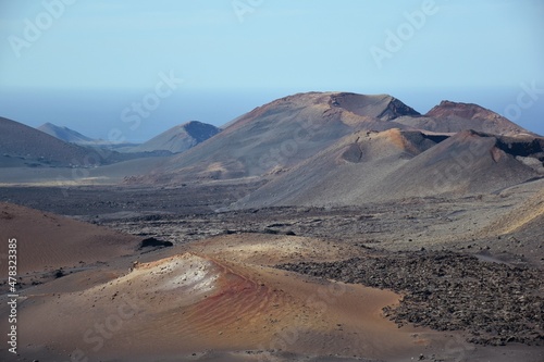 Colorful volcanic craters in Timanfaya National Park, Lanzarote, Canary islands, Spain