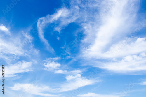 Clear blue color sky with white cloud background