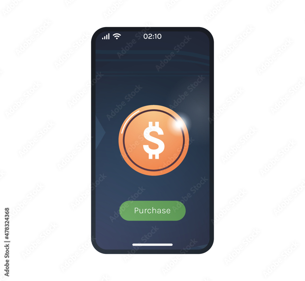 Dollar money purchase on smartphone and online exchange screen flat vector illustration. Dollar money purchase on smartphone and online exchange screen flat vector illustration.