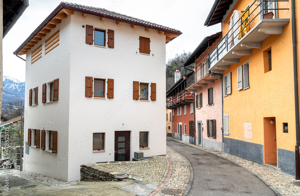 Street in the small village Gorduno, district of Bellinzona, Canton of Ticino in Switzerland.
