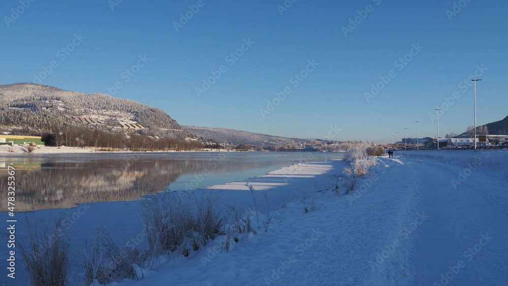 River running through winter landscape