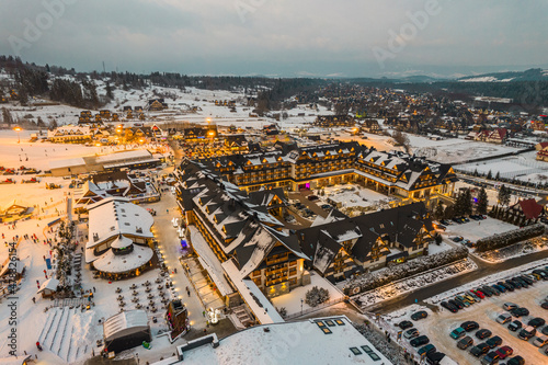 Bania Thermal Bath and Ski Resort Drone View at Winter. Polish Winter Capital © marcin jucha