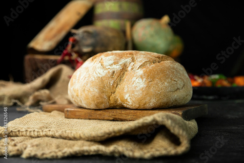 Loaf of bread in the rustic kitchen