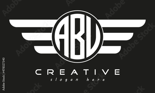 ABU three letter monogram type circle letter logo with wings vector template.
