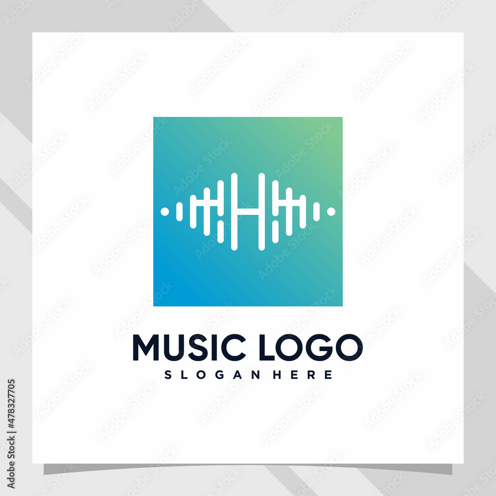 Music logo design initial letter h with negative space concept