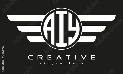 AIY three letter monogram type circle letter logo with wings vector template. photo