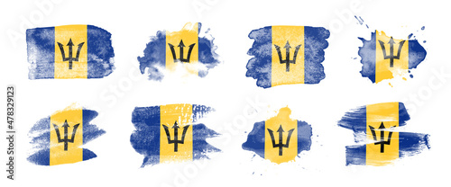 Painted flag of Barbados in various brushstroke styles.