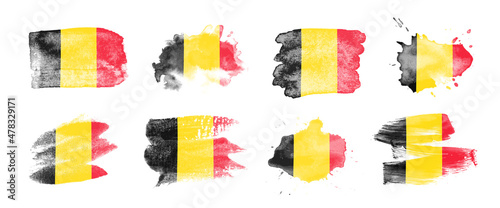Painted flag of Belgium in various brushstroke styles.